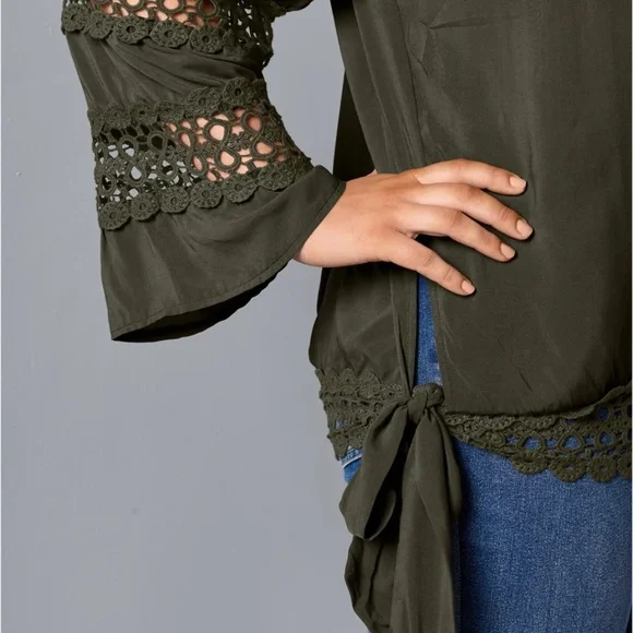 VENUS Crochet Side Tie Top Olive Green - Picture 9 of 11